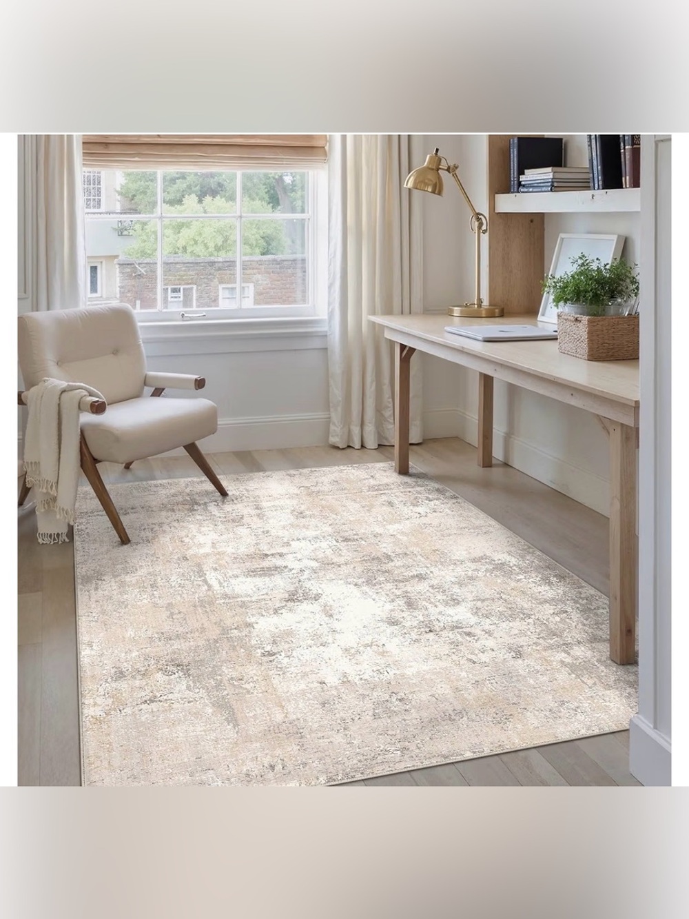 Washable 4x5 Beige/Grey Area Rug
